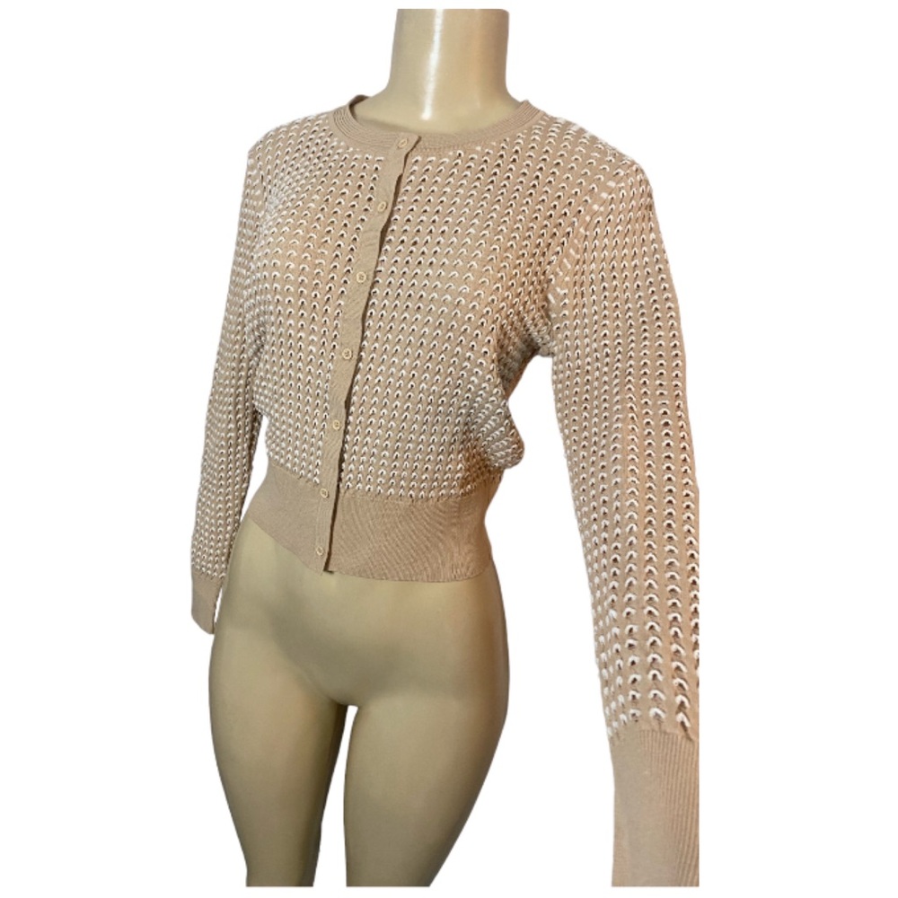 Sandro Paris Audrey Beige Cardigan Stretchy Knitted Size Small - Picture 2 of 5
